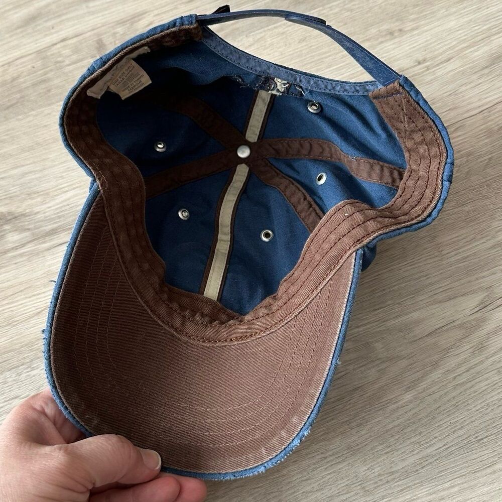 American Eagle Outfitters AEO Blue & Brown Distressed Patch Ball Cap Hat - Picture 7 of 8